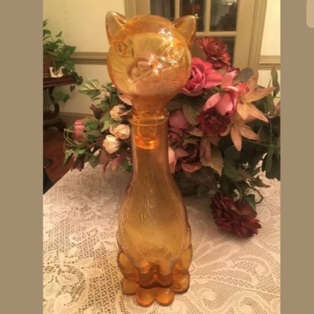 Vintage 1950's Cat Wine Decanter & Stopper 14 1/2"